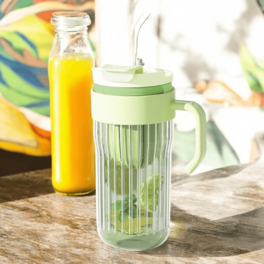 2in1 Glass Mug, Capacity 550ml, for Tea/Coffee, Reusable Straw, with Handle, Green, Purple, Pink