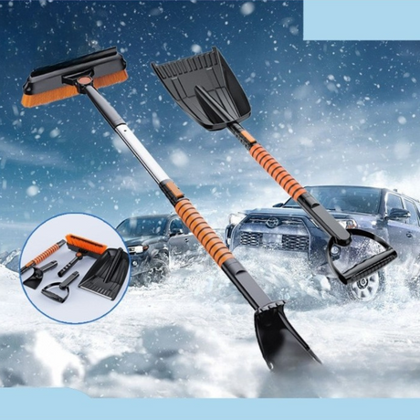 Multifunctional Snow Brush, Telescopic Rod, Scraper, Shovel, Rotating Head