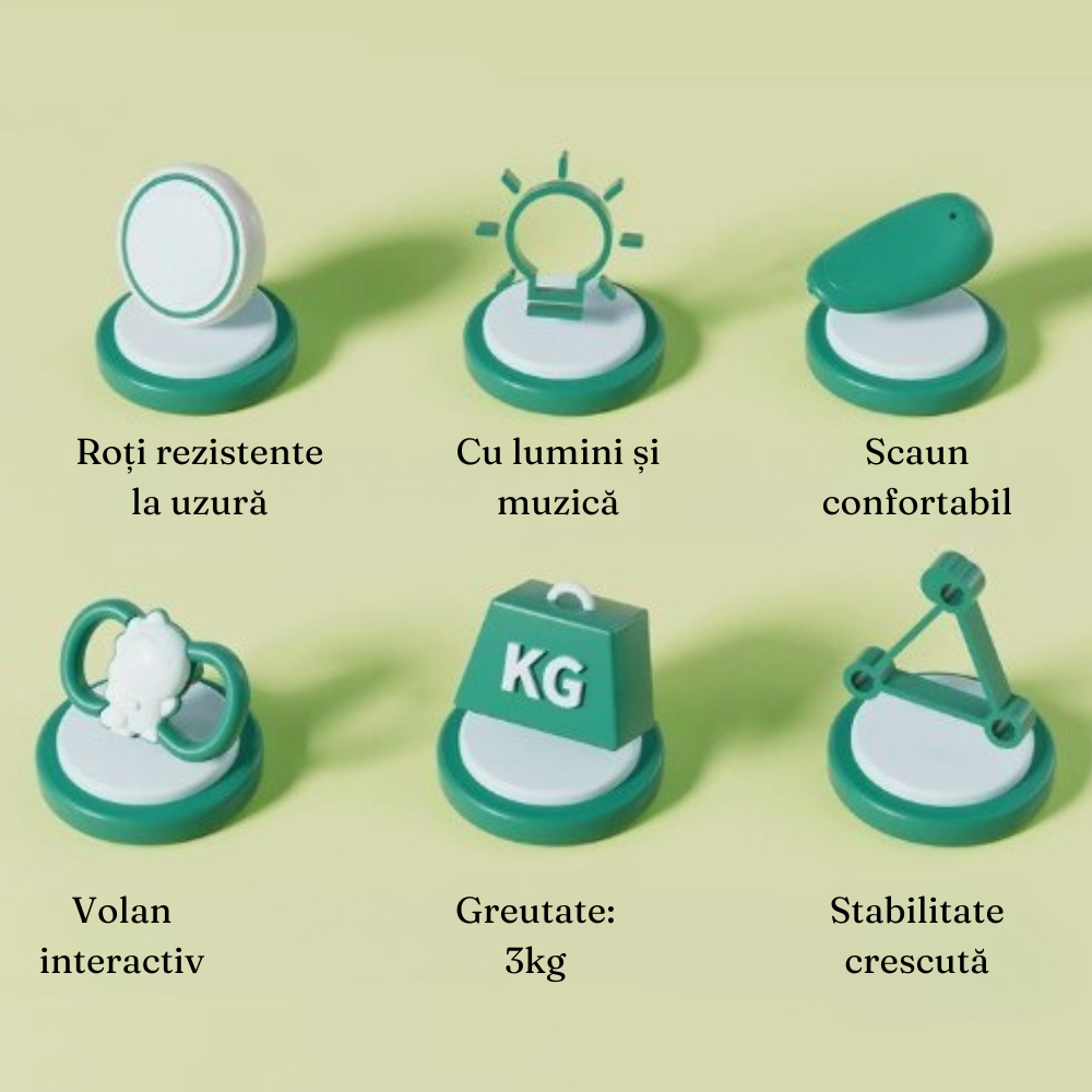 Bicicleta pentru Copii, Fara Pedale, 4 Roti, cu Muzica si Lumini, din Plastic Rezistent