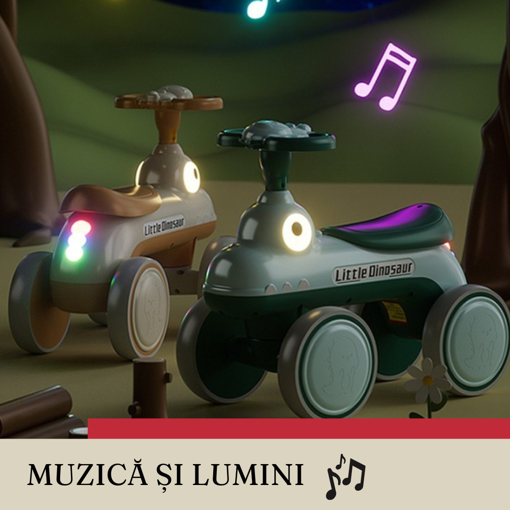 Bicicleta pentru Copii, Fara Pedale, 4 Roti, cu Muzica si Lumini, din Plastic Rezistent