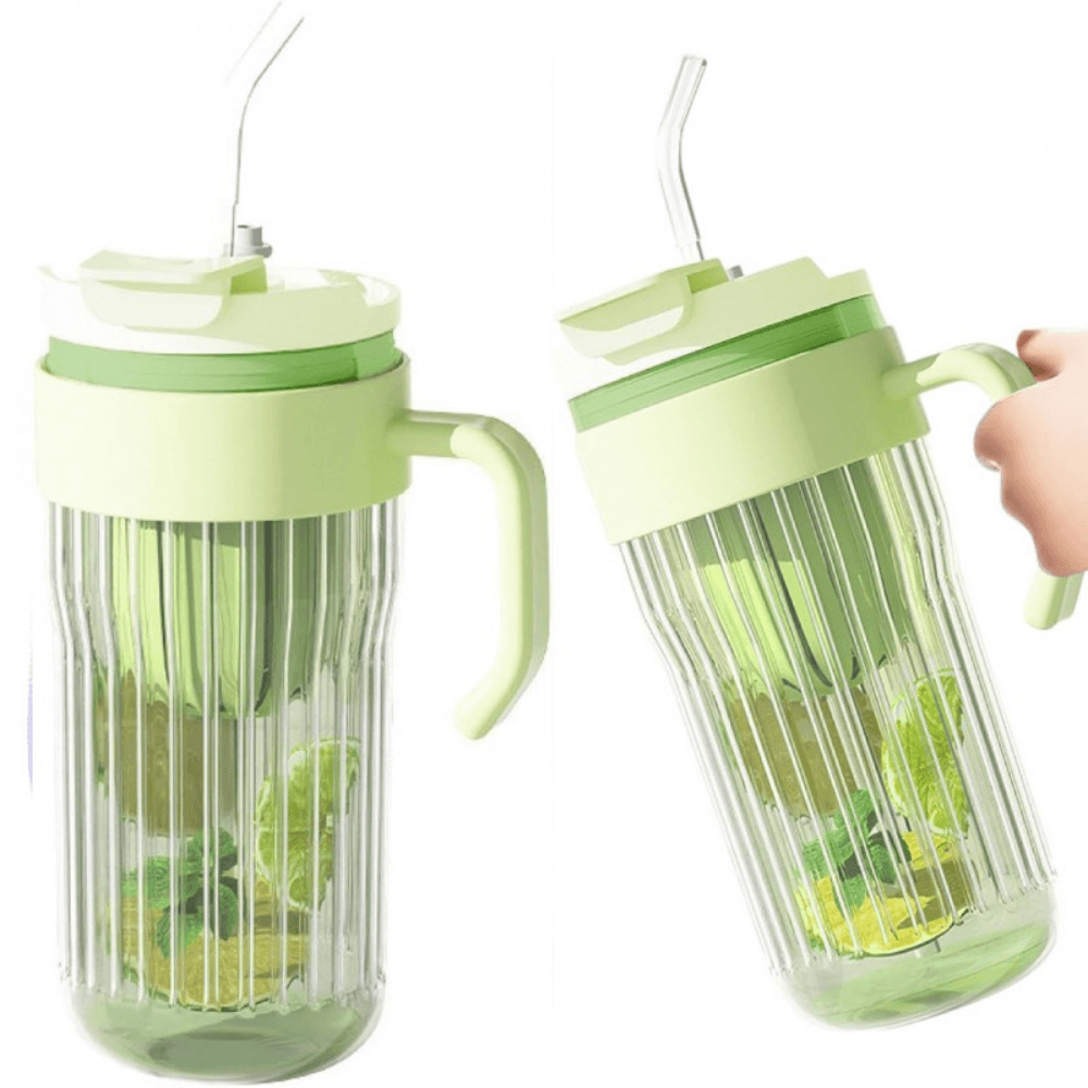 2in1 Glass Mug, Capacity 550ml, for Tea/Coffee, Reusable Straw, with Handle, Green, Purple, Pink