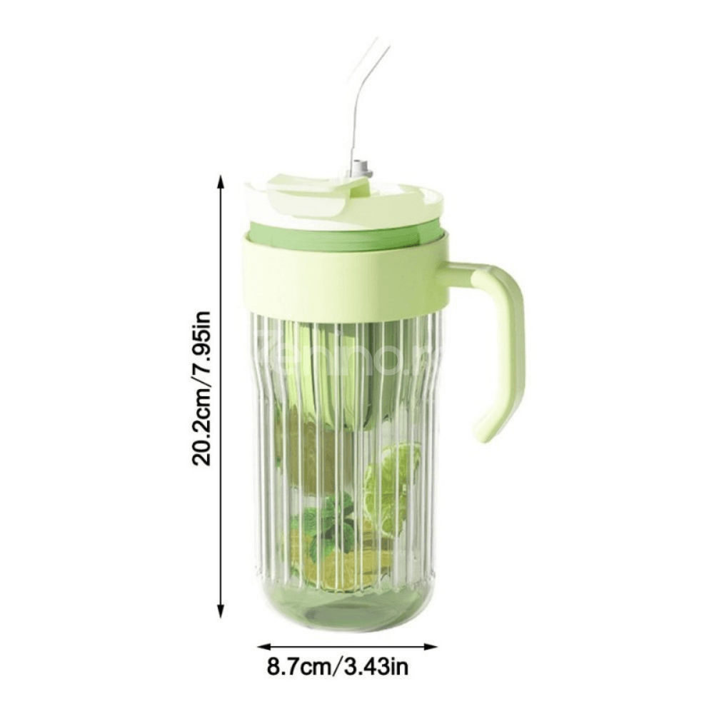 2in1 Glass Mug, Capacity 550ml, for Tea/Coffee, Reusable Straw, with Handle, Green, Purple, Pink
