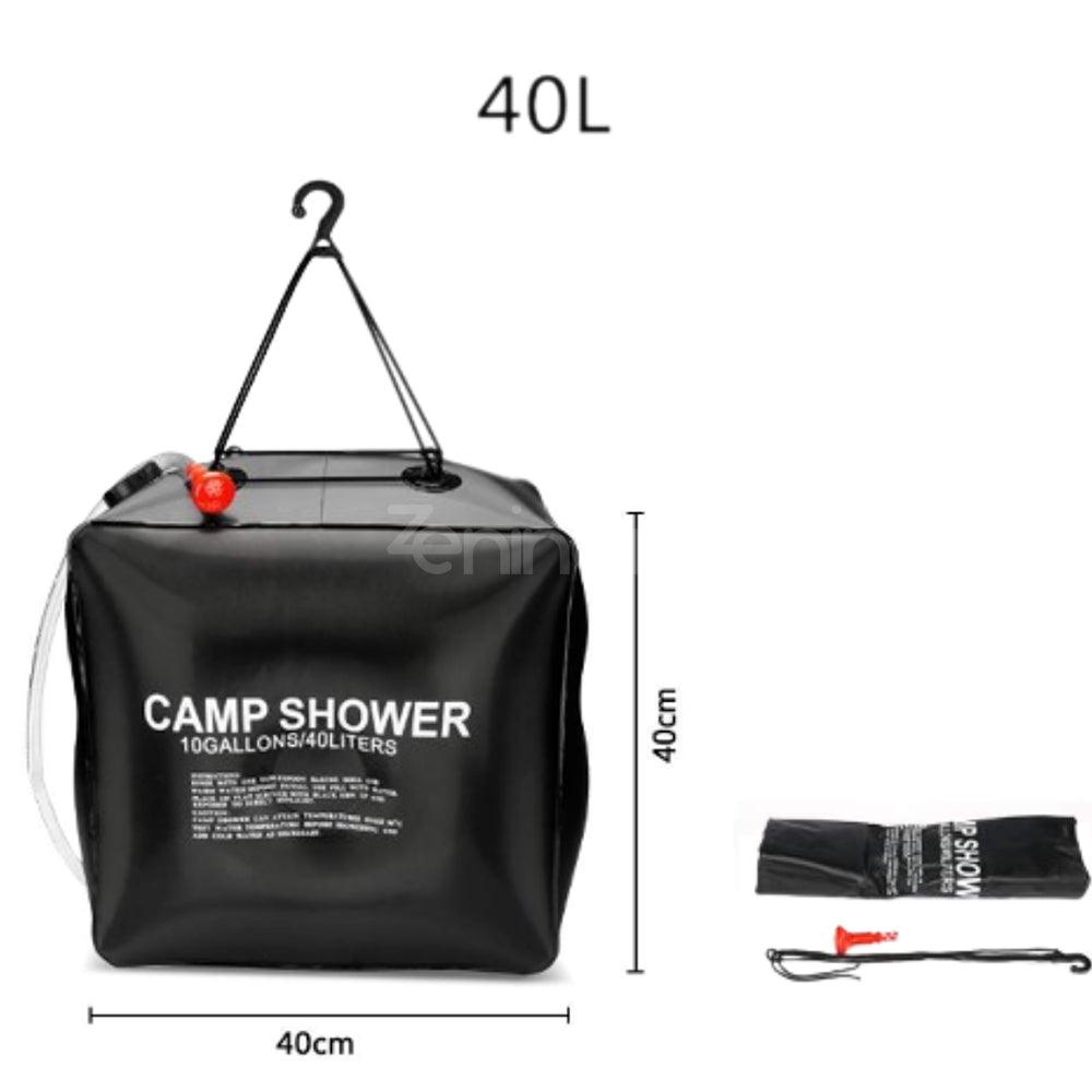 Portable Solar Heated Shower, for Camping, 20/40L, Leakproof Closure, Hanging Handle, Easy to Fill, Black