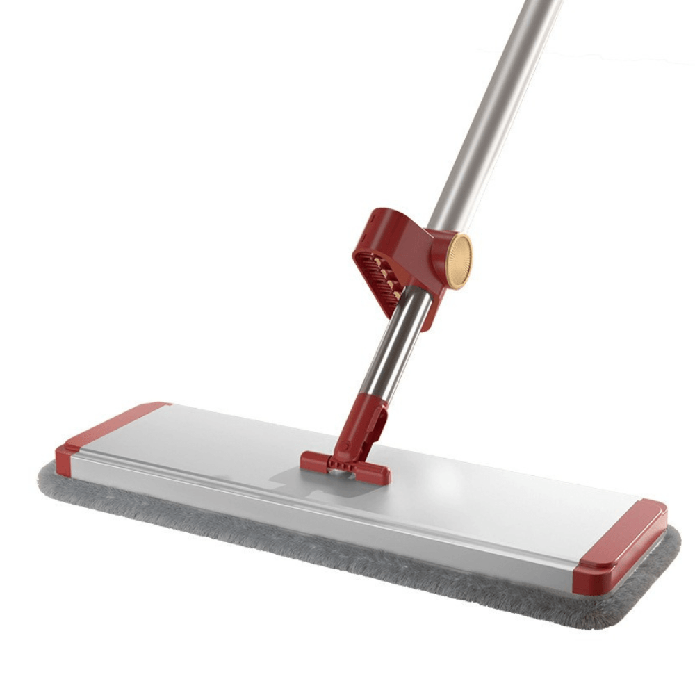 2в1 плосък моп, система за изстискване, 2 микрофибърни кърпи, телескопична дръжка 130 см, въртене на 360 градуса, червен