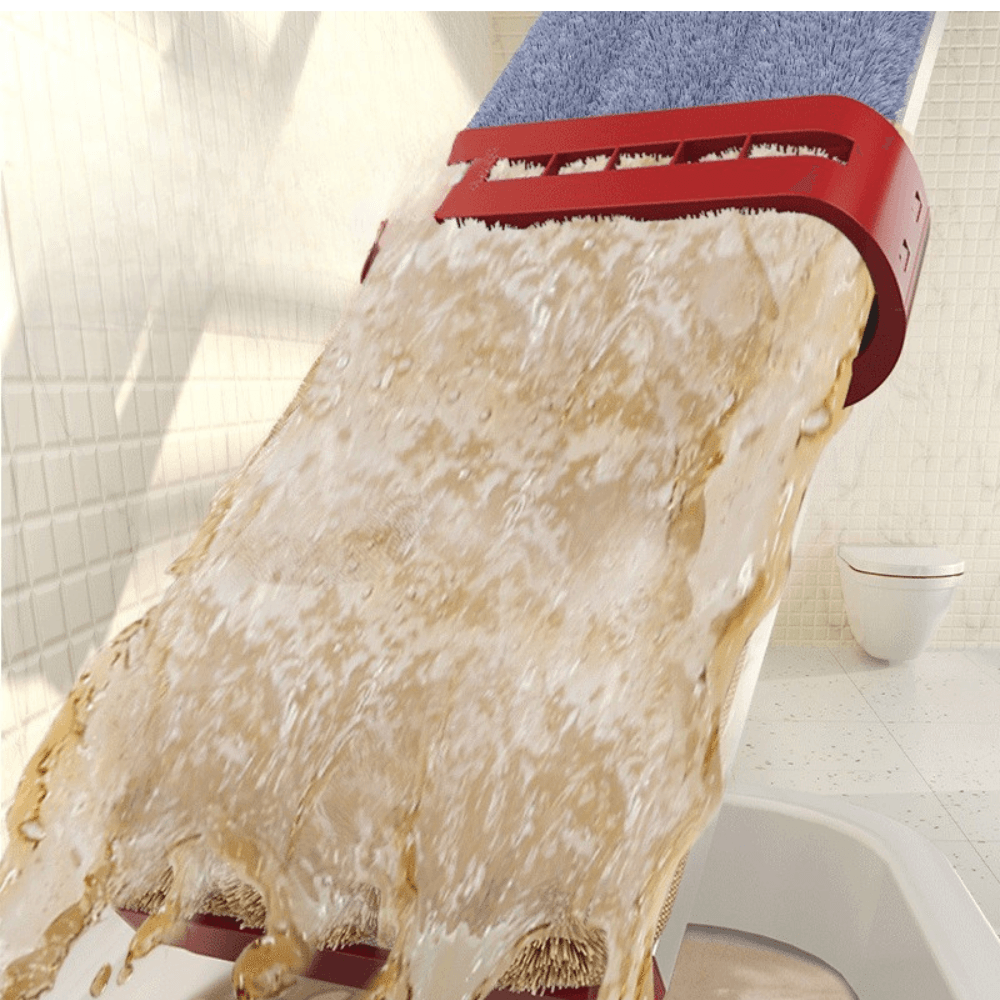 2в1 плосък моп, система за изстискване, 2 микрофибърни кърпи, телескопична дръжка 130 см, въртене на 360 градуса, червен