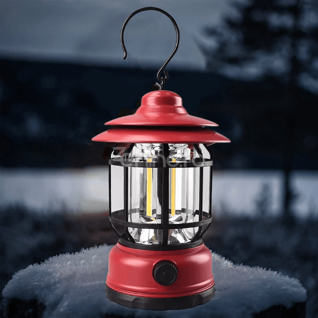 Преносима къмпинг лампа, 5W, тип фенер, 1200mAh, регулируем интензитет, 21 COB LED, USB зареждане, черна, зелена, червена