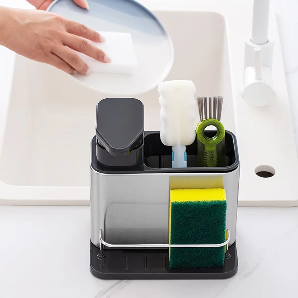 Dispenser Sapun 3in1, Compartiment Ustensile, Suport Burete, pentru Bucatarie