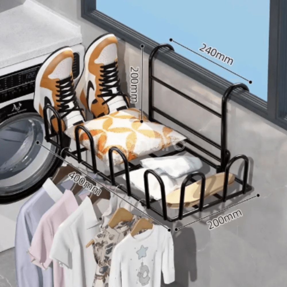 Clothes Drying Rack, 8 Shoe Spaces, with Hangers, Compact Model, Metal, Black