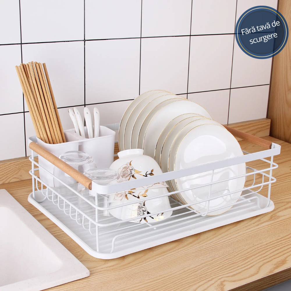 Stainless Steel Dish Dryer, Cutlery Holder, Draining Tray, 43x30.5x14cm