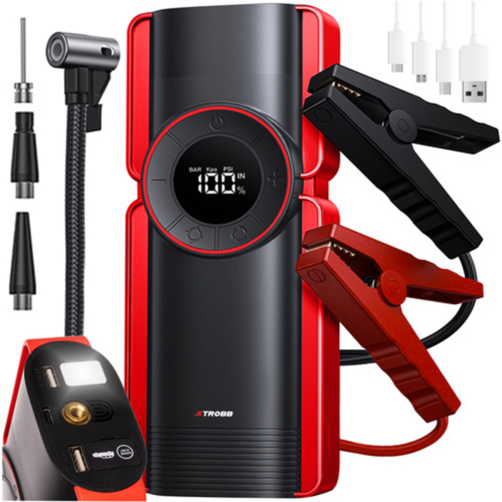 6в1 Автомобилен токоизправител, Стартер 800A, 120W, 12V/10A, 10000 mAh, LED фенерче, Компресор
