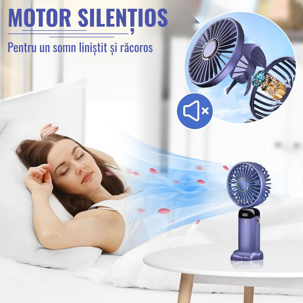 Mini Ventilator Portabil, 5 Viteze, Autonomie 12h, Model Pliabil, Incarcare USB