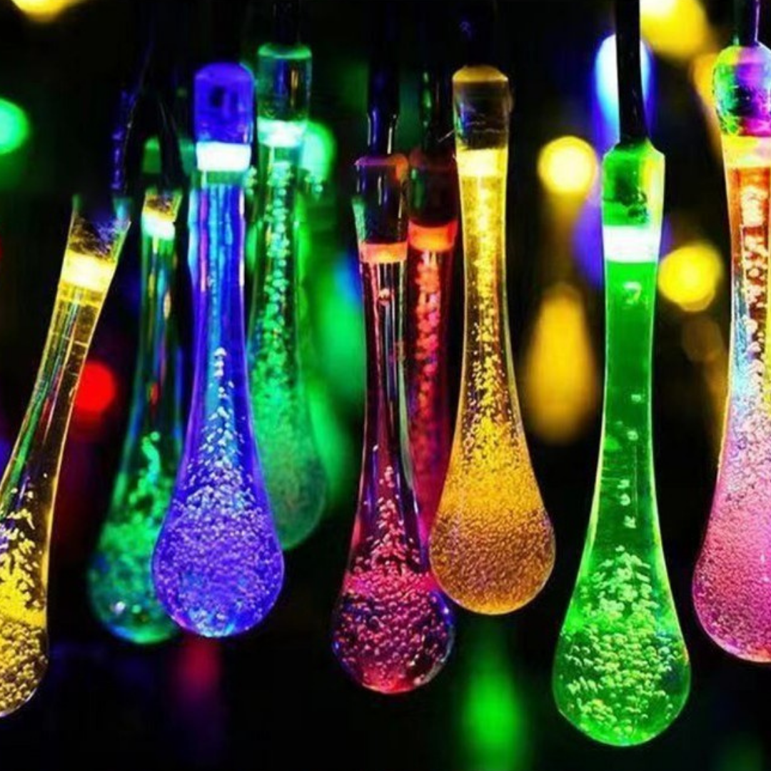 Instalatie Solara, Model Picaturi, 6m, 28 LED-uri, 8 Ore Lumina, Liniara, Alb Cald, Alb Rece si Multicolor, 600mAh