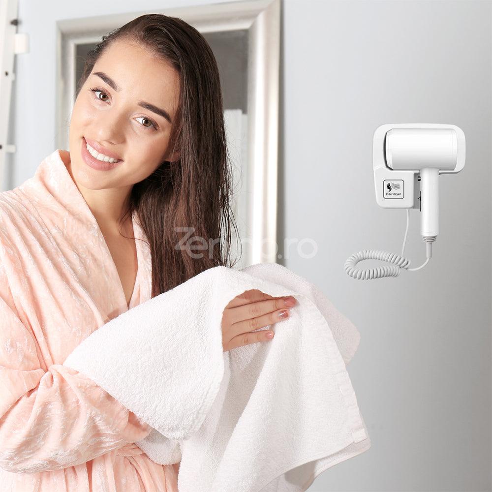 Сешоар, със стойка, 3 режима, 1200 W, издръжлив материал, йонизация, компактен размер, защита от прегряване, бял