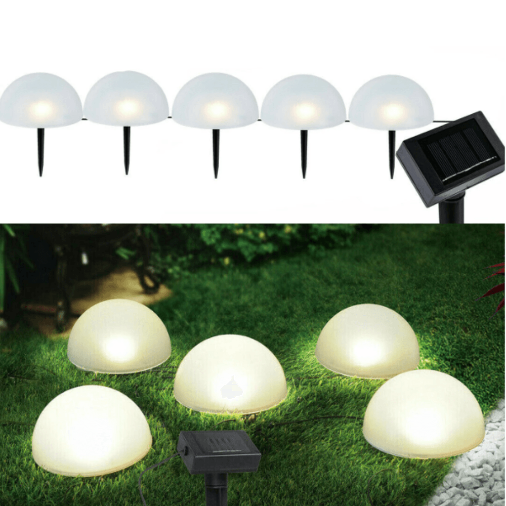 Set of 5 Solar Lamps, Mushroom Model, 1200mAh, with Solar Panel, Ground Mounting, 15x16cm, Warm/Cold White Light
