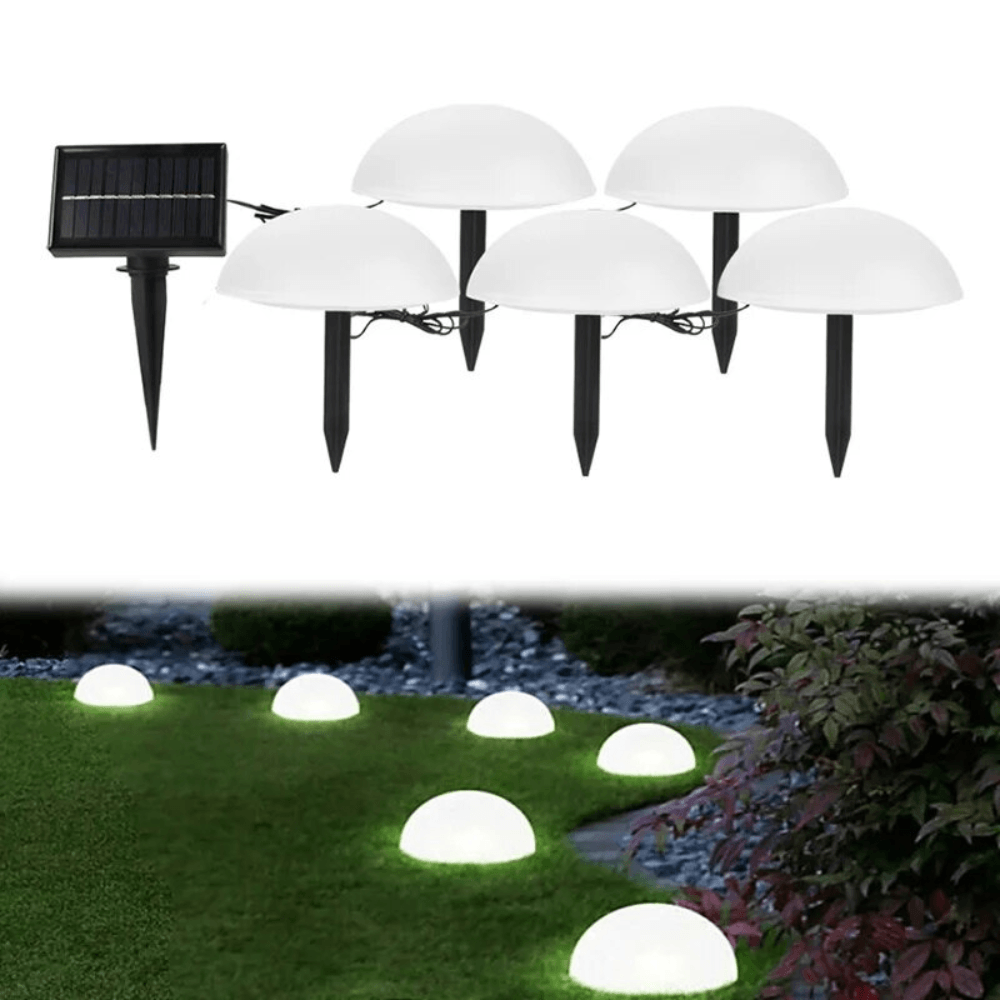 Set of 5 Solar Lamps, Mushroom Model, 1200mAh, with Solar Panel, Ground Mounting, 15x16cm, Warm/Cold White Light