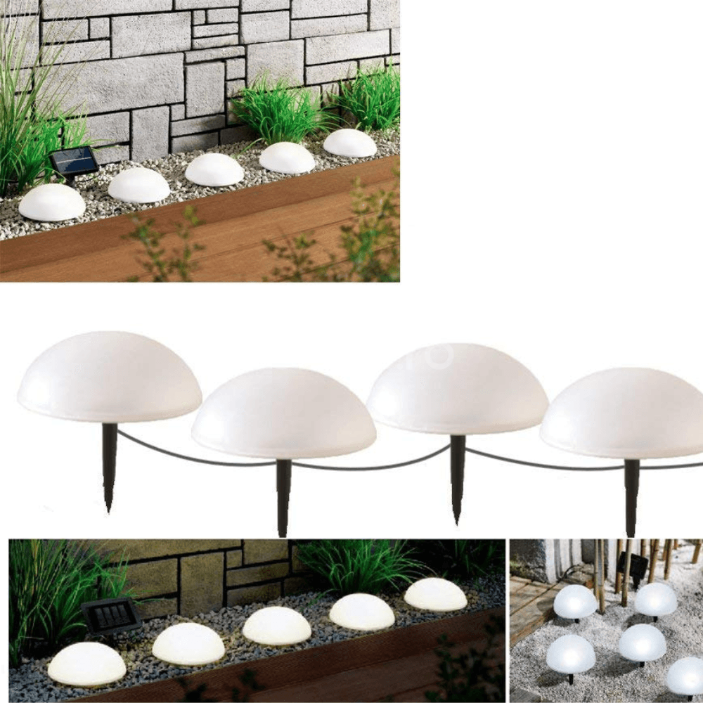 Set of 5 Solar Lamps, Mushroom Model, 1200mAh, with Solar Panel, Ground Mounting, 15x16cm, Warm/Cold White Light