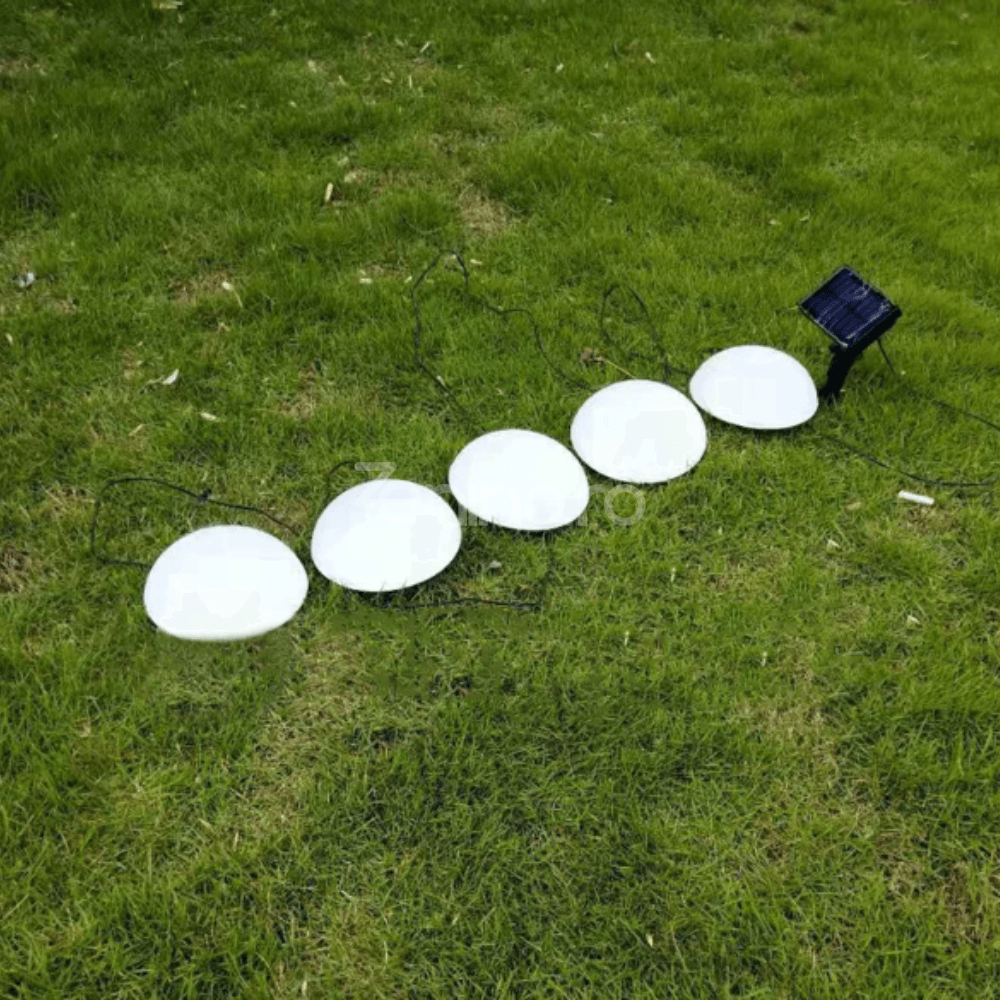 Set of 5 Solar Lamps, Mushroom Model, 1200mAh, with Solar Panel, Ground Mounting, 15x16cm, Warm/Cold White Light