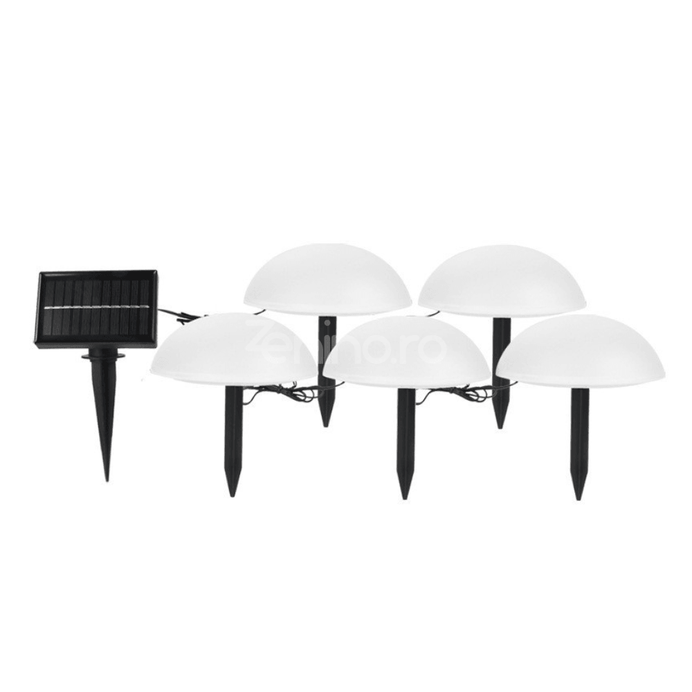 Set of 5 Solar Lamps, Mushroom Model, 1200mAh, with Solar Panel, Ground Mounting, 15x16cm, Warm/Cold White Light