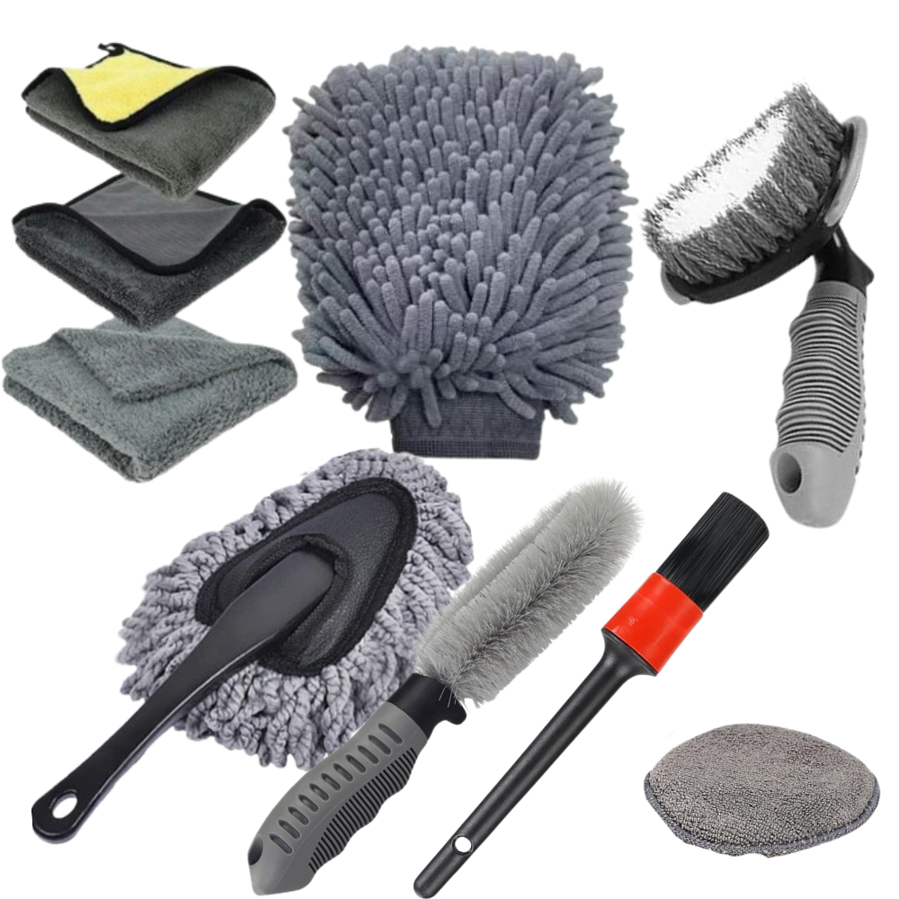 Car Cleaning Accessory Set, Microfiber Cloths, Tire Brush, Detailing Brush, Sponge, Interior/Exterior
