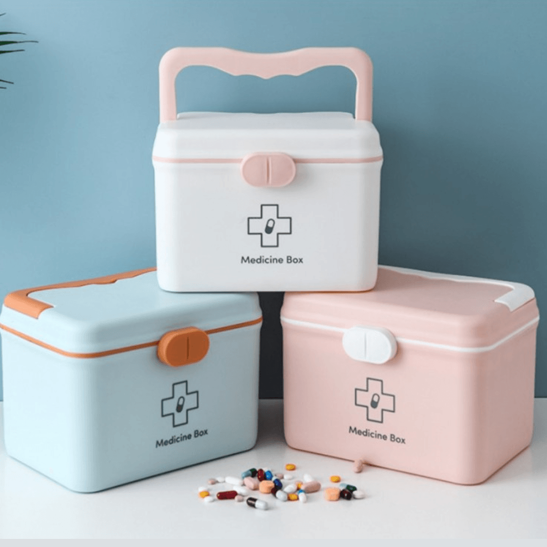Medicine Organizer, Removable Compartment, Portable, Secure Closure, 21x15x15.5cm, White, Pink, Blue