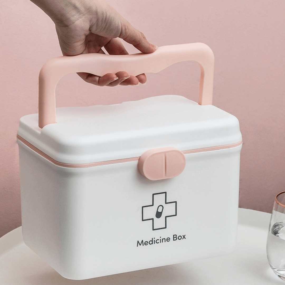 Medicine Organizer, Removable Compartment, Portable, Secure Closure, 21x15x15.5cm, White, Pink, Blue