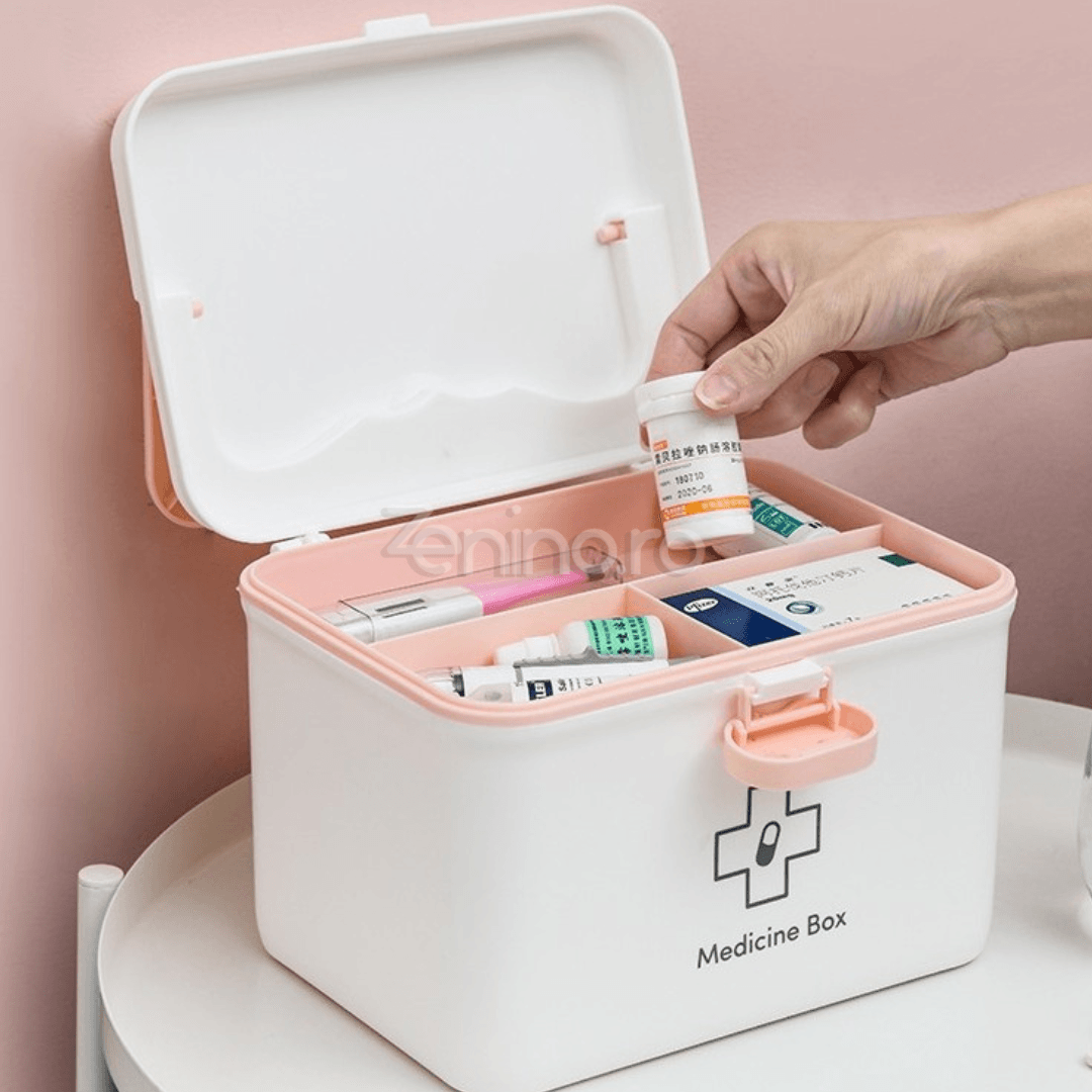 Medicine Organizer, Removable Compartment, Portable, Secure Closure, 21x15x15.5cm, White, Pink, Blue
