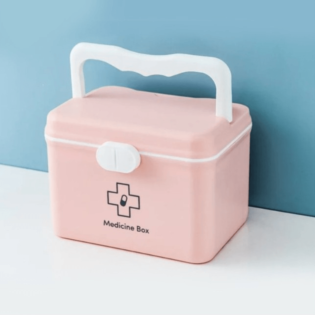 Medicine Organizer, Removable Compartment, Portable, Secure Closure, 21x15x15.5cm, White, Pink, Blue