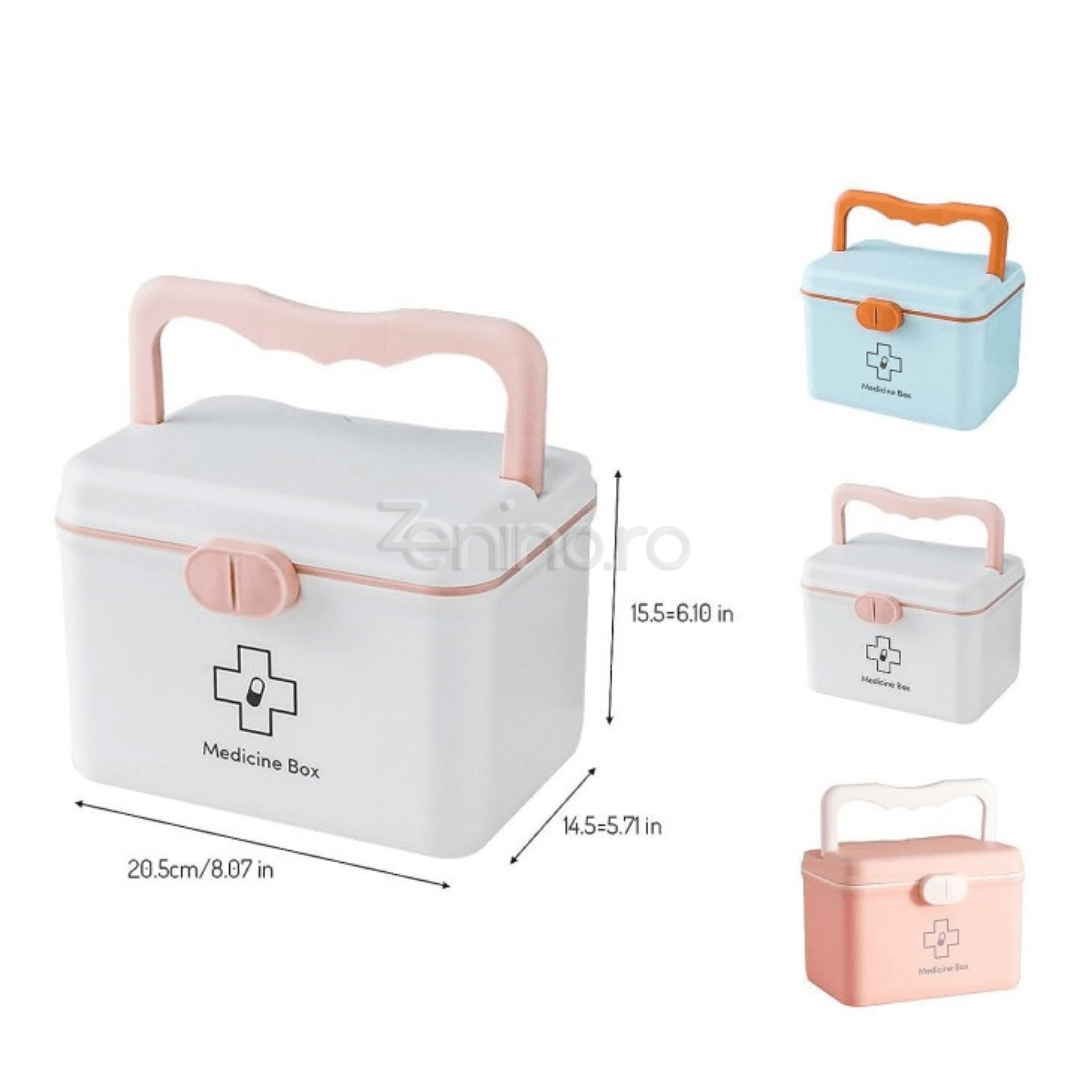 Medicine Organizer, Removable Compartment, Portable, Secure Closure, 21x15x15.5cm, White, Pink, Blue