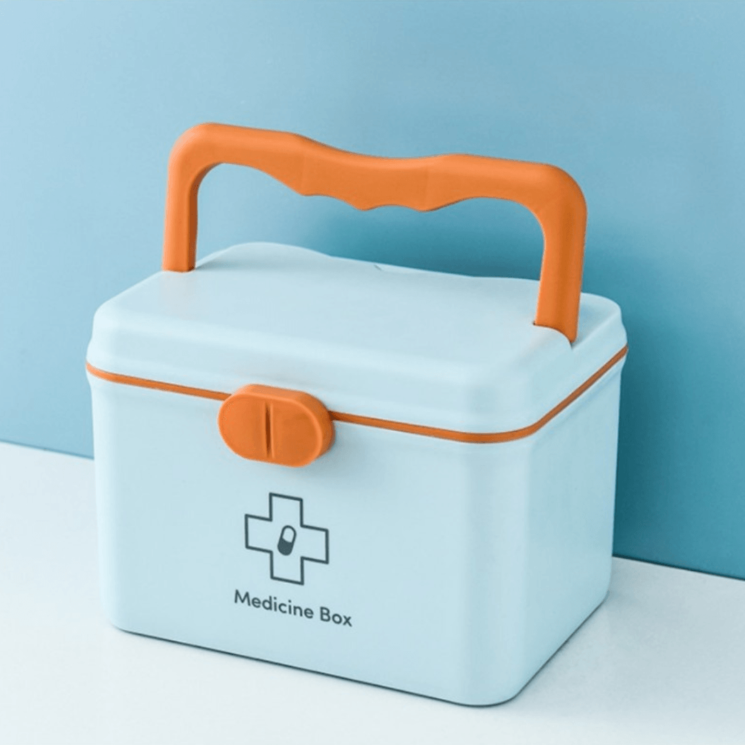 Medicine Organizer, Removable Compartment, Portable, Secure Closure, 21x15x15.5cm, White, Pink, Blue