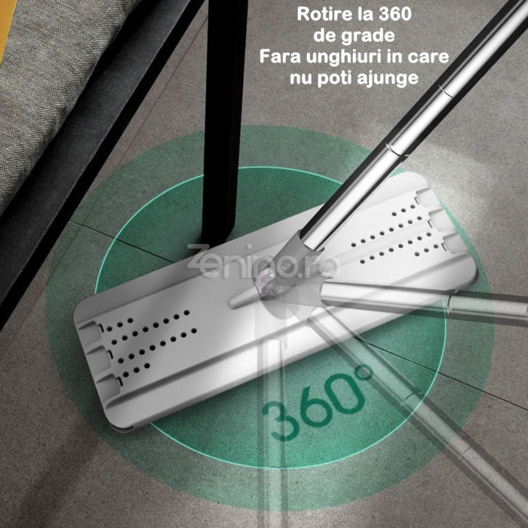 Комплект от микрофибърен моп и кофа, бързо попиване, почистване на зъби, 4 пълнителя, ефикасно почистване, 5,7 л, бял