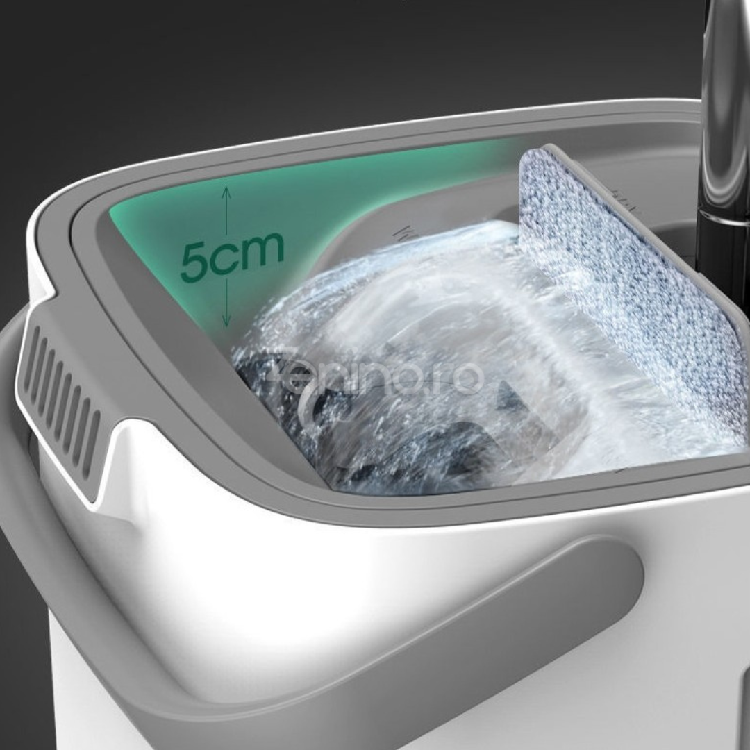 Комплект от микрофибърен моп и кофа, бързо попиване, почистване на зъби, 4 пълнителя, ефикасно почистване, 5,7 л, бял