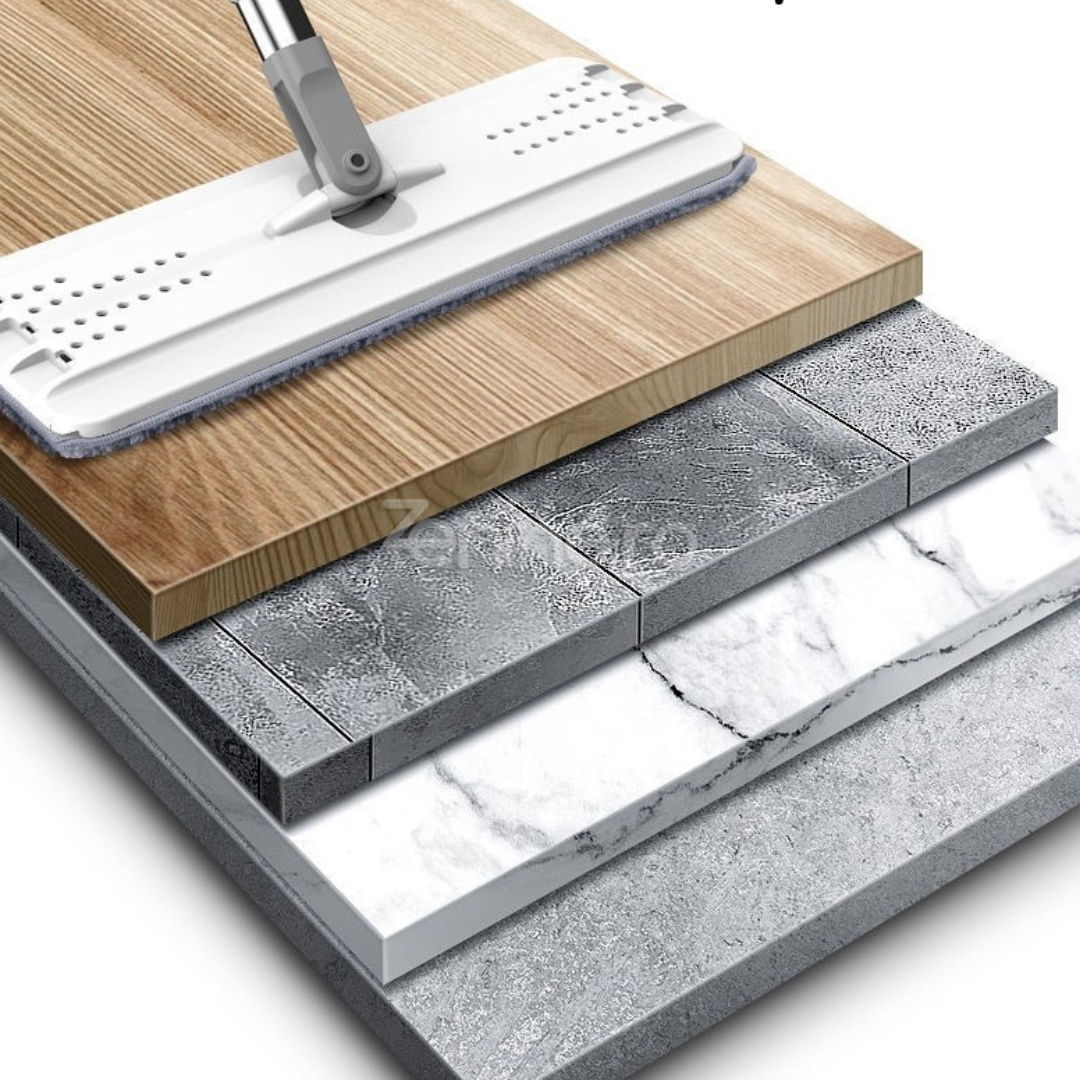 Комплект от микрофибърен моп и кофа, бързо попиване, почистване на зъби, 4 пълнителя, ефикасно почистване, 5,7 л, бял