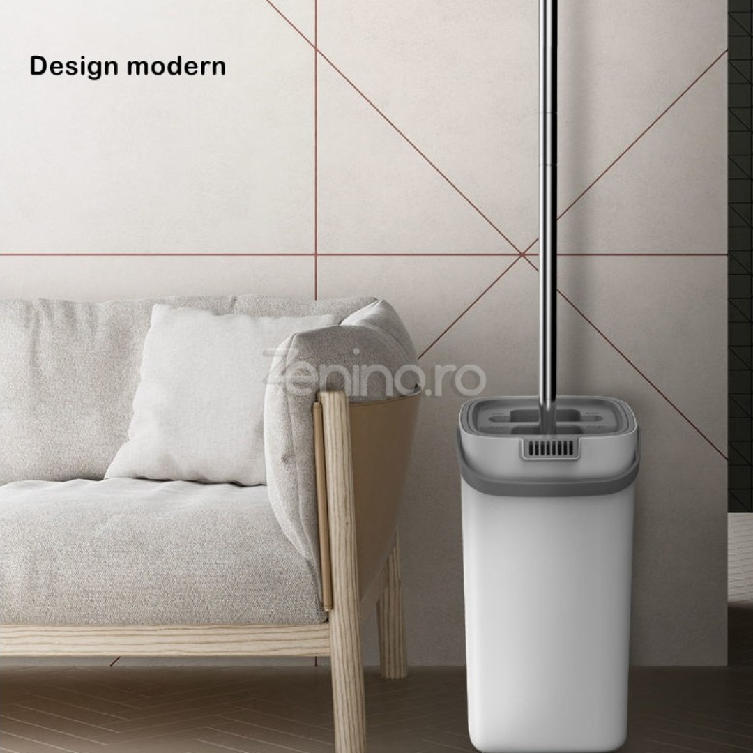 Комплект от микрофибърен моп и кофа, бързо попиване, почистване на зъби, 4 пълнителя, ефикасно почистване, 5,7 л, бял