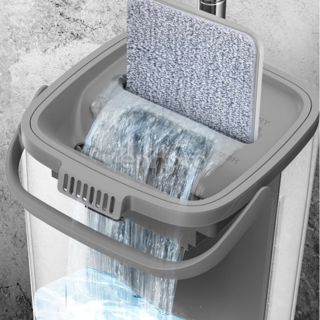 Комплект от микрофибърен моп и кофа, бързо попиване, почистване на зъби, 4 пълнителя, ефикасно почистване, 5,7 л, бял