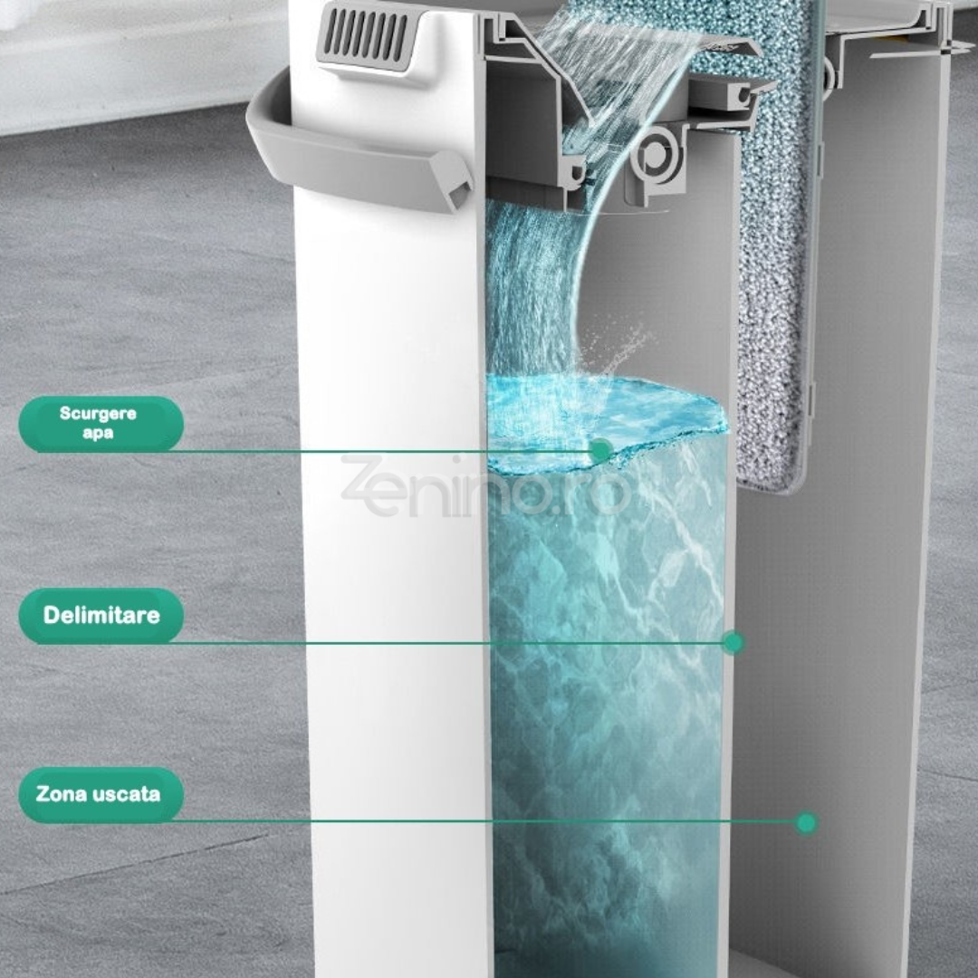 Комплект от микрофибърен моп и кофа, бързо попиване, почистване на зъби, 4 пълнителя, ефикасно почистване, 5,7 л, бял