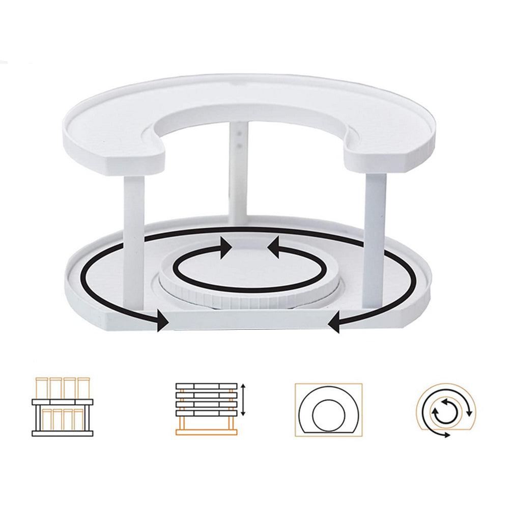 Organizator de Depozitare Condimente, Multifunctional, Ajustabil pe 3 Niveluri, Rotativ, 2 Rafturi, Usor de Montat, Economisire Spatiu, Alb