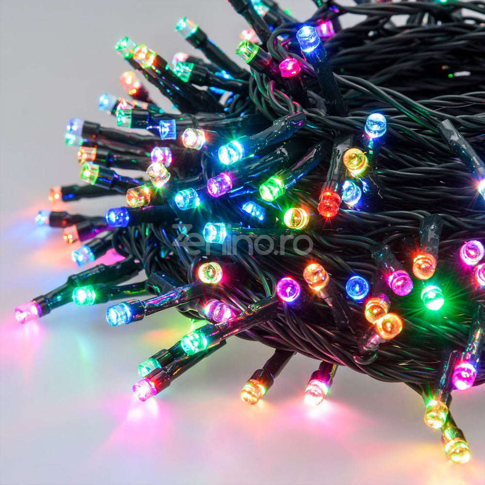 Instalatie de Craciun, Liniara, Becuri LED, Multicolor, 8 Jocuri de Lumini, Fir Negru, 220V, Controler