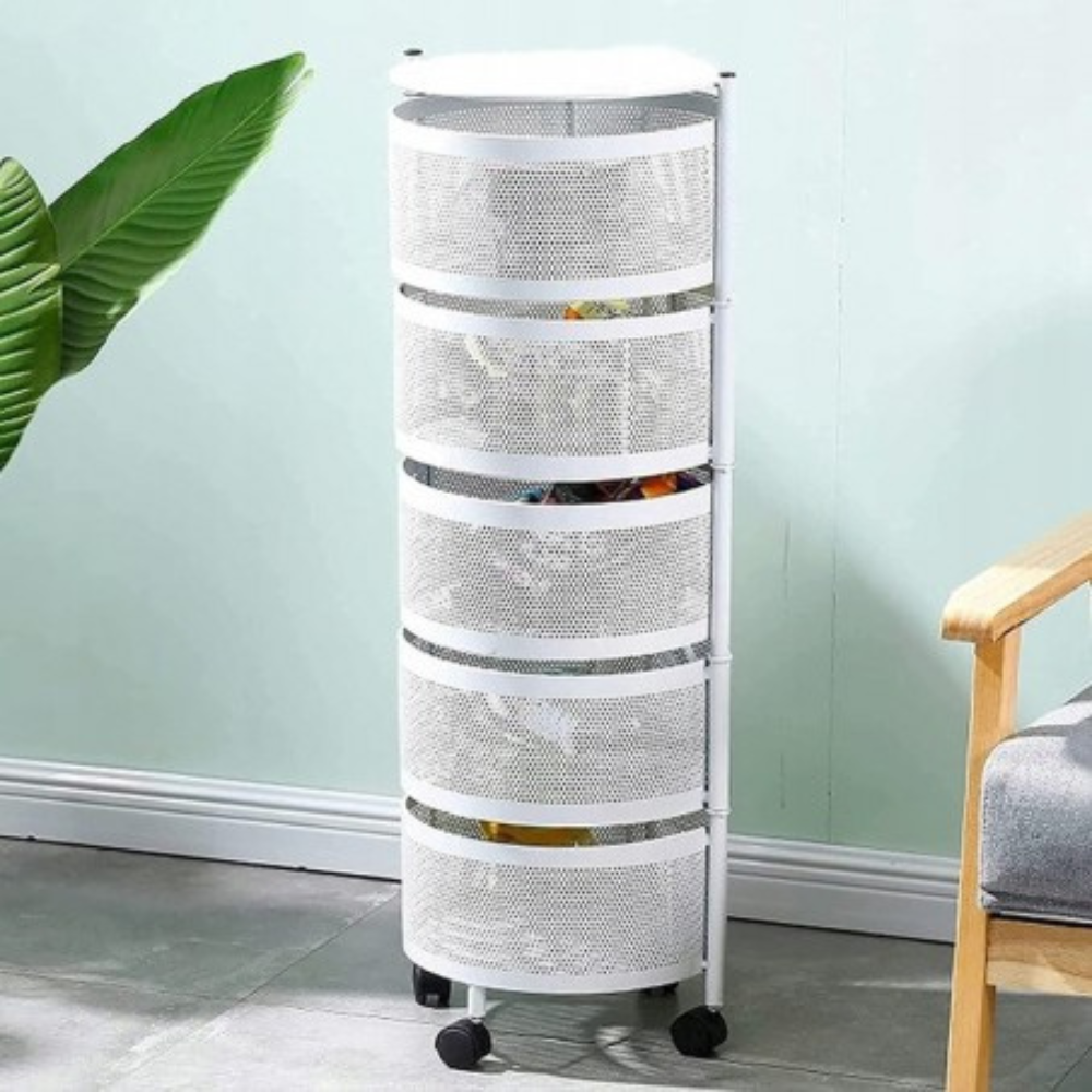 Storage Cart, 5-Tier Rotating, Metal, with Wheels, 90.5cm