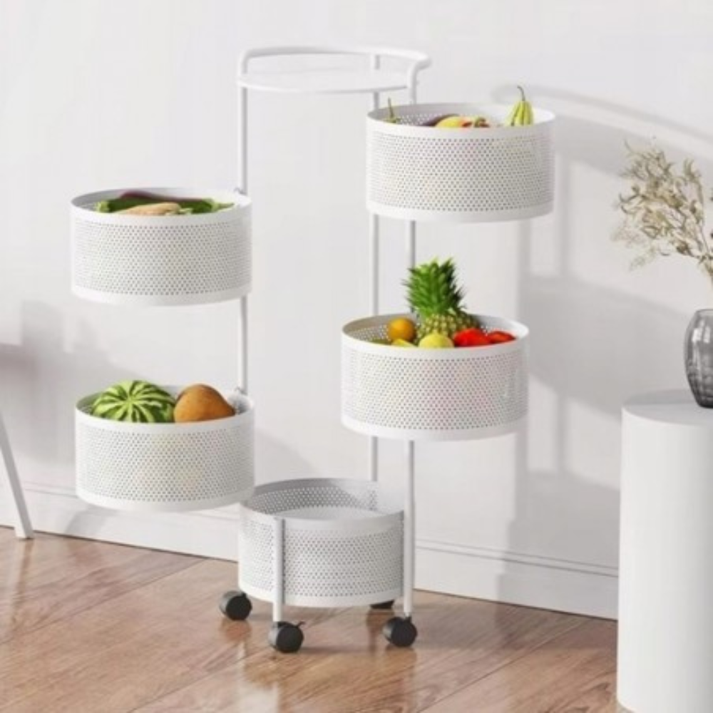 Storage Cart, 5-Tier Rotating, Metal, with Wheels, 90.5cm