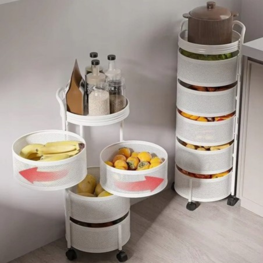 Storage Cart, 5-Tier Rotating, Metal, with Wheels, 90.5cm