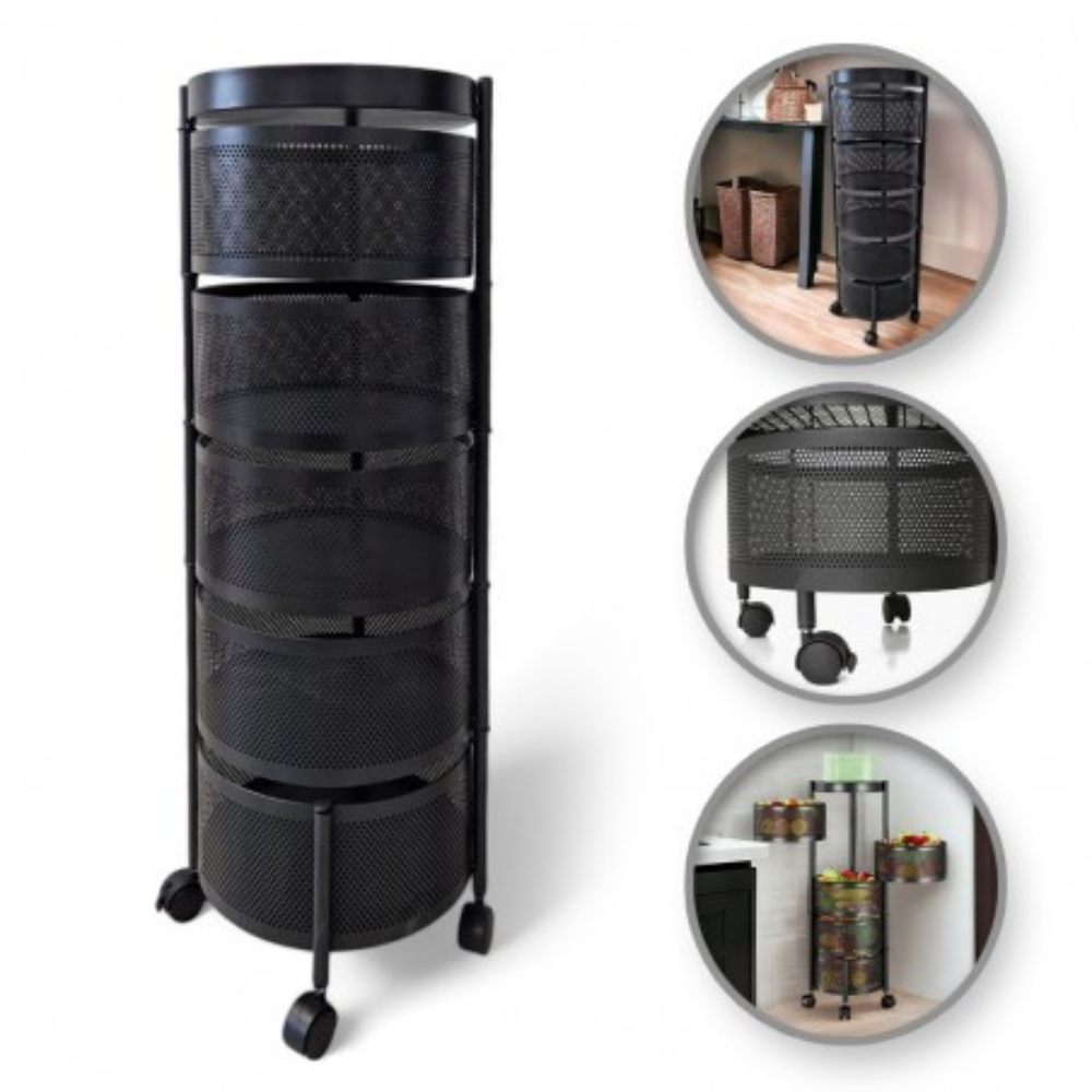 Storage Cart, 5-Tier Rotating, Metal, with Wheels, 90.5cm