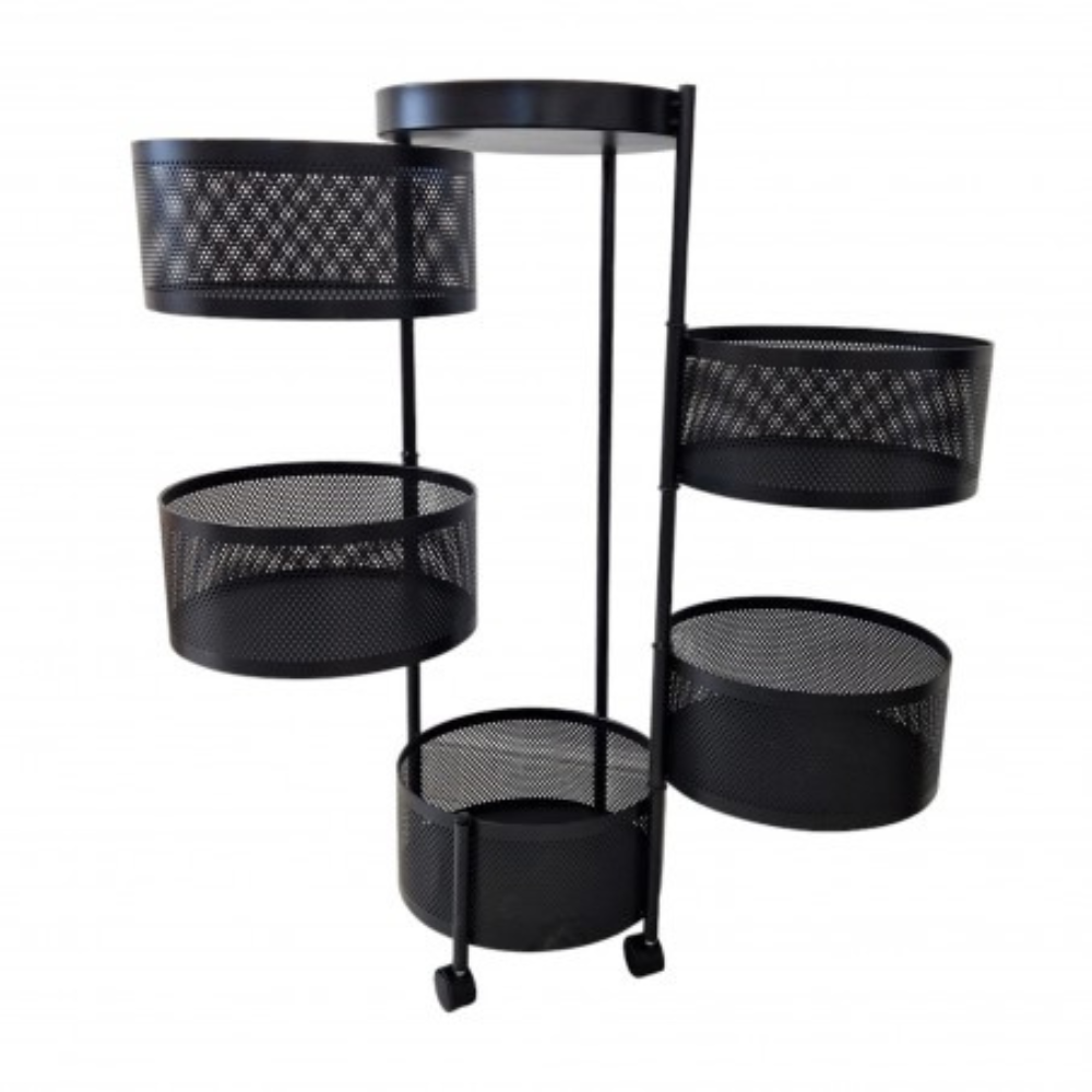 Storage Cart, 5-Tier Rotating, Metal, with Wheels, 90.5cm