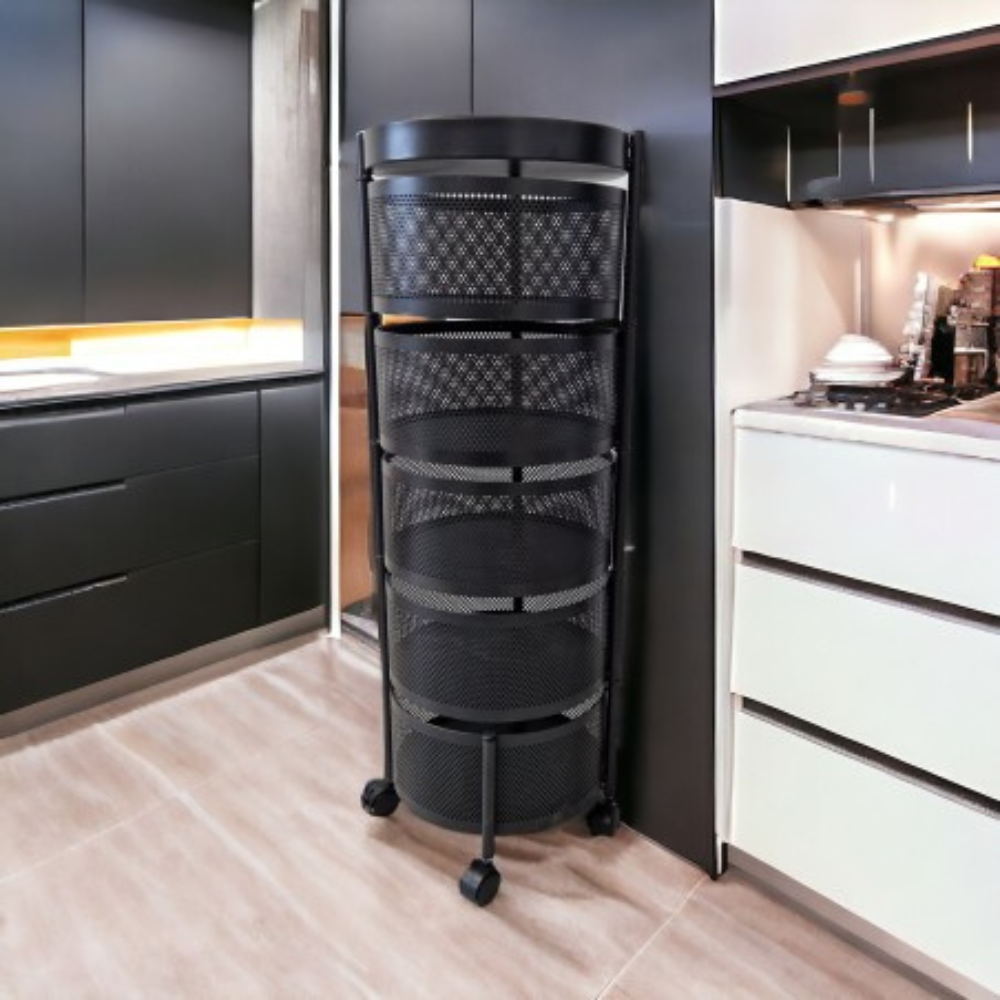 Storage Cart, 5-Tier Rotating, Metal, with Wheels, 90.5cm