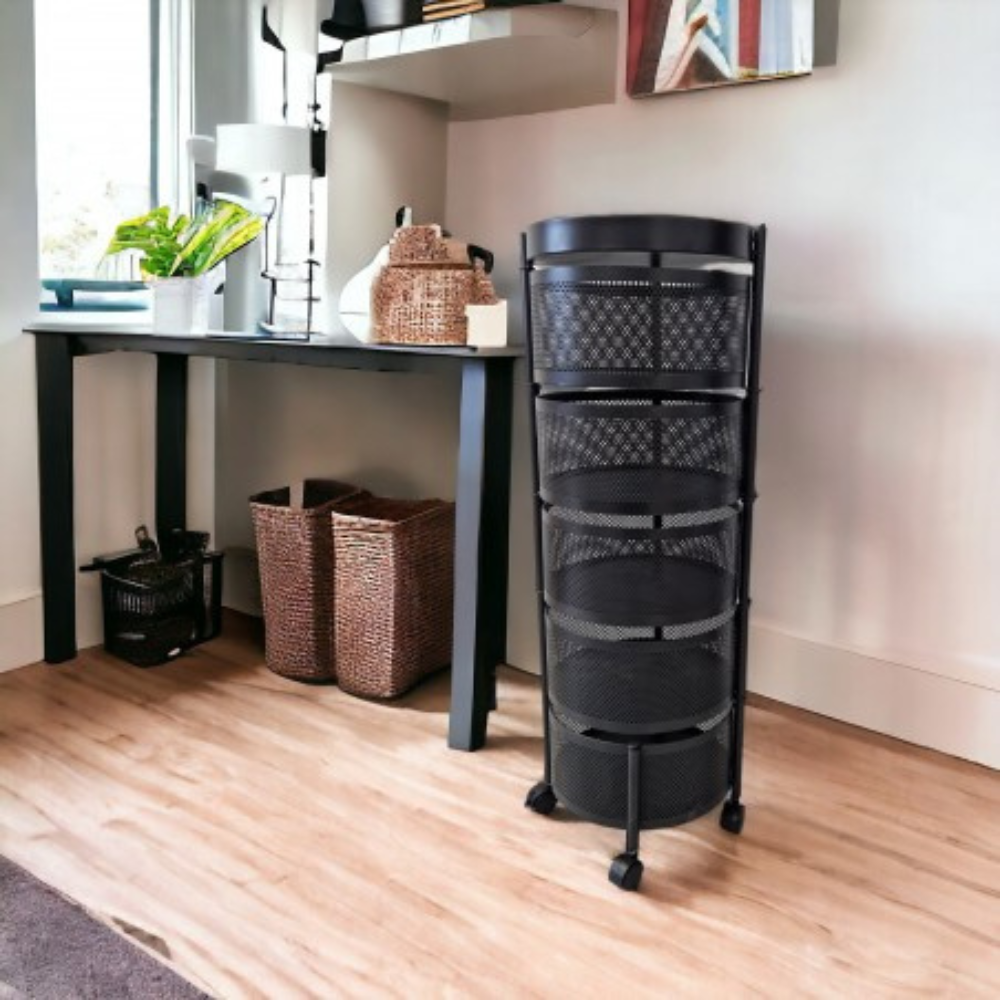 Storage Cart, 5-Tier Rotating, Metal, with Wheels, 90.5cm