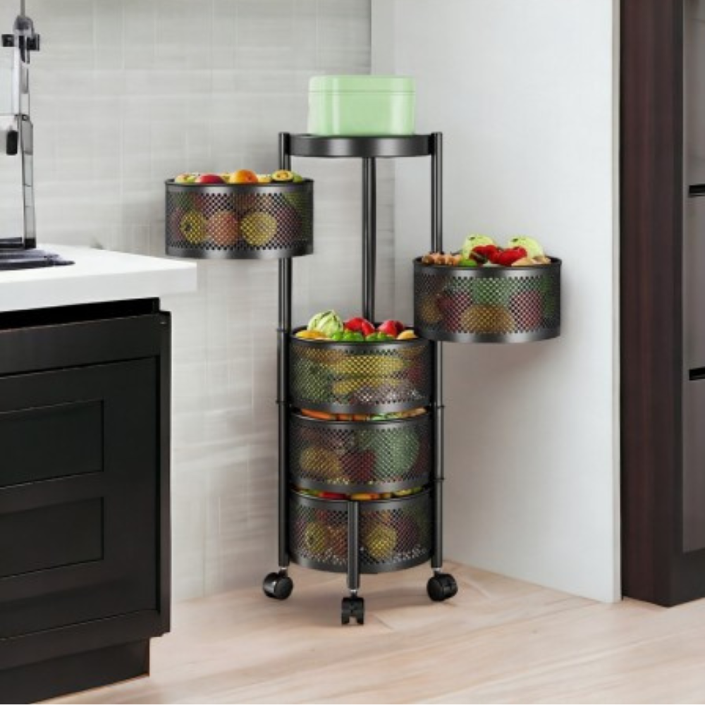 Storage Cart, 5-Tier Rotating, Metal, with Wheels, 90.5cm