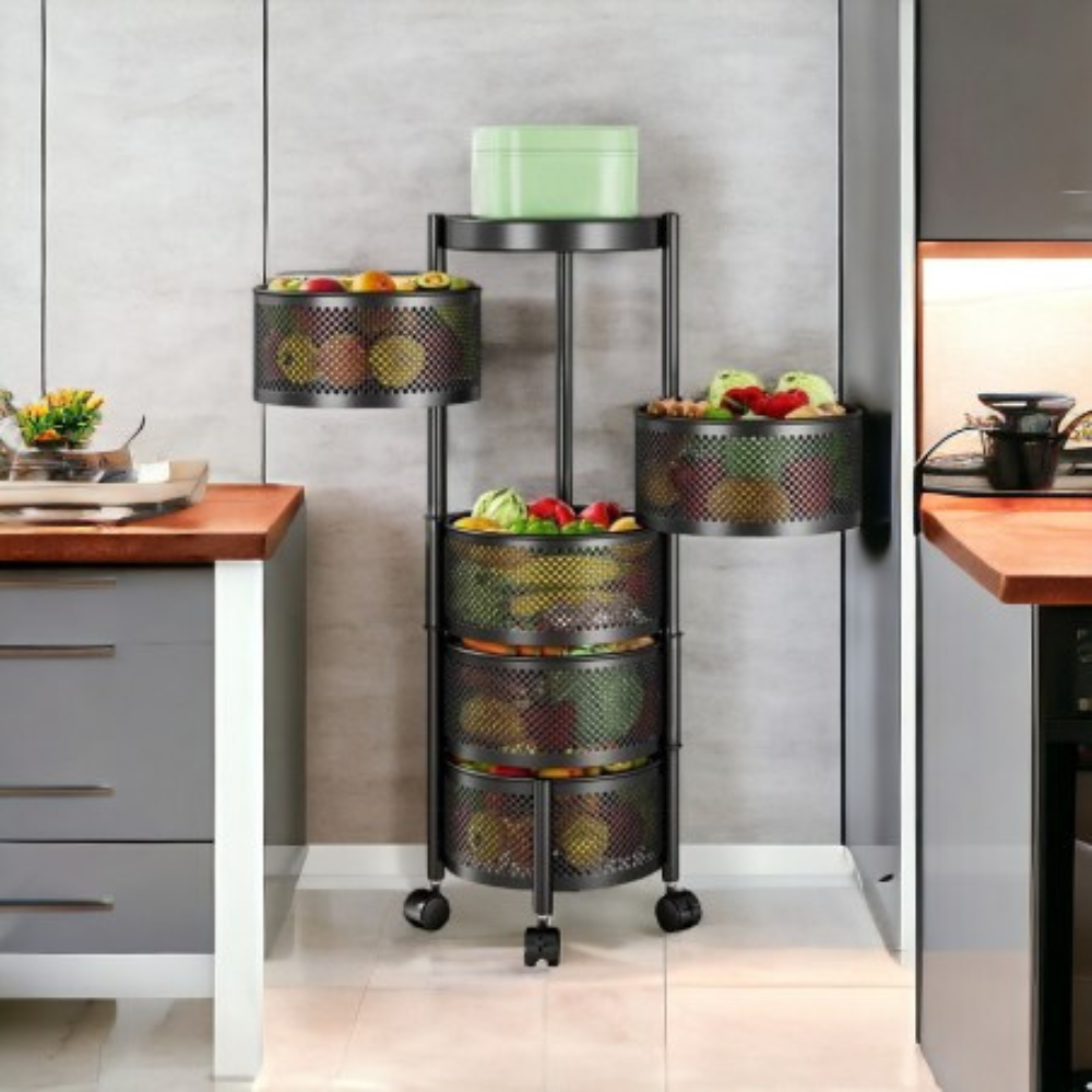 Storage Cart, 5-Tier Rotating, Metal, with Wheels, 90.5cm