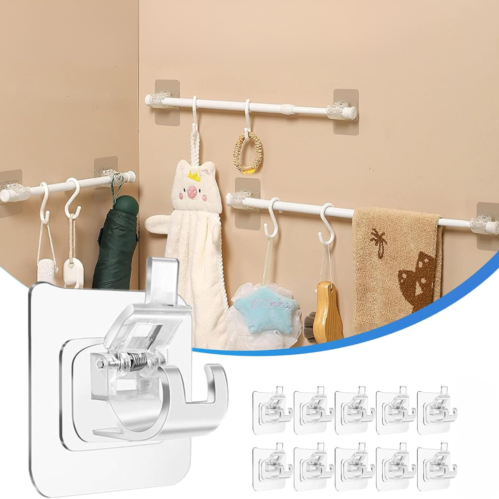 Adhesive Hooks Set, Waterproof, Transparent, Max 5kg., 6cm