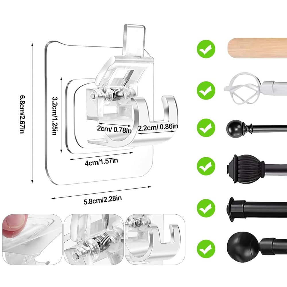 Set 2 Carlige Adezive, Rezistente la Apa, Transparente, Max 5kg., 6cm