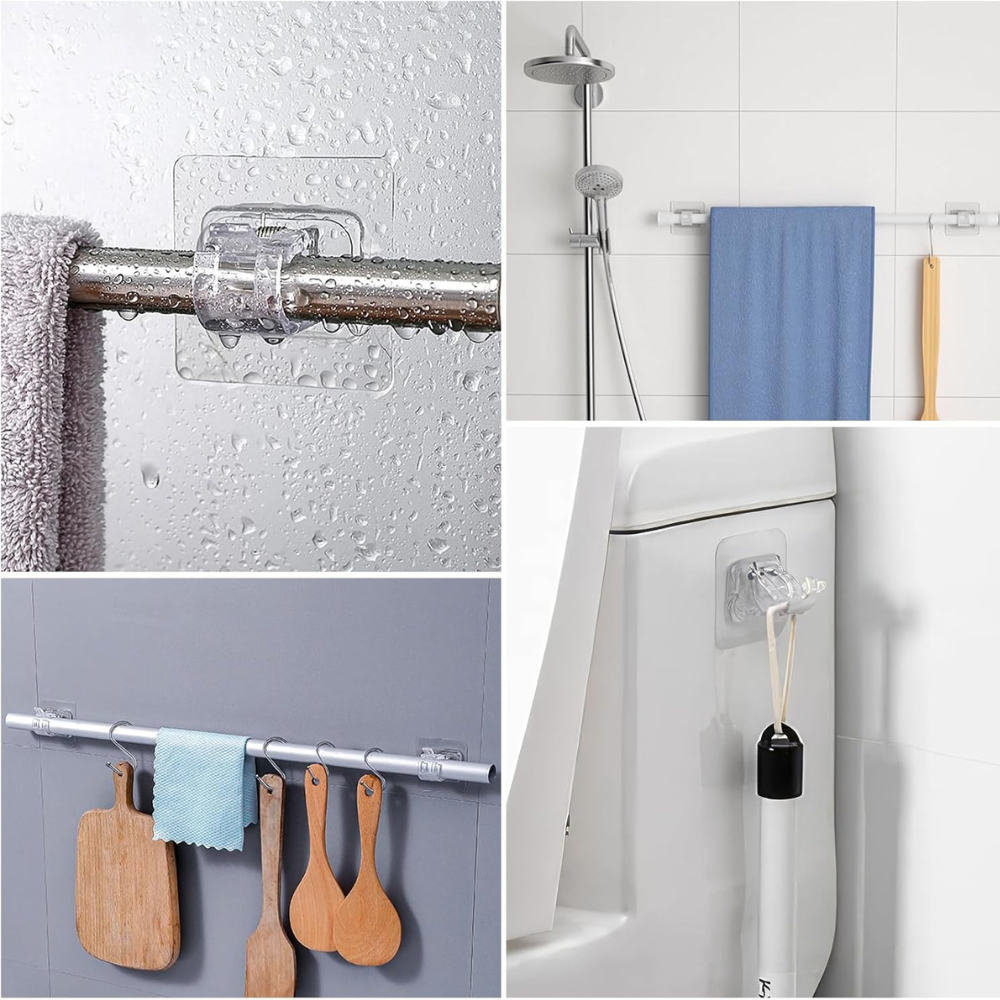 Adhesive Hooks Set, Waterproof, Transparent, Max 5kg., 6cm