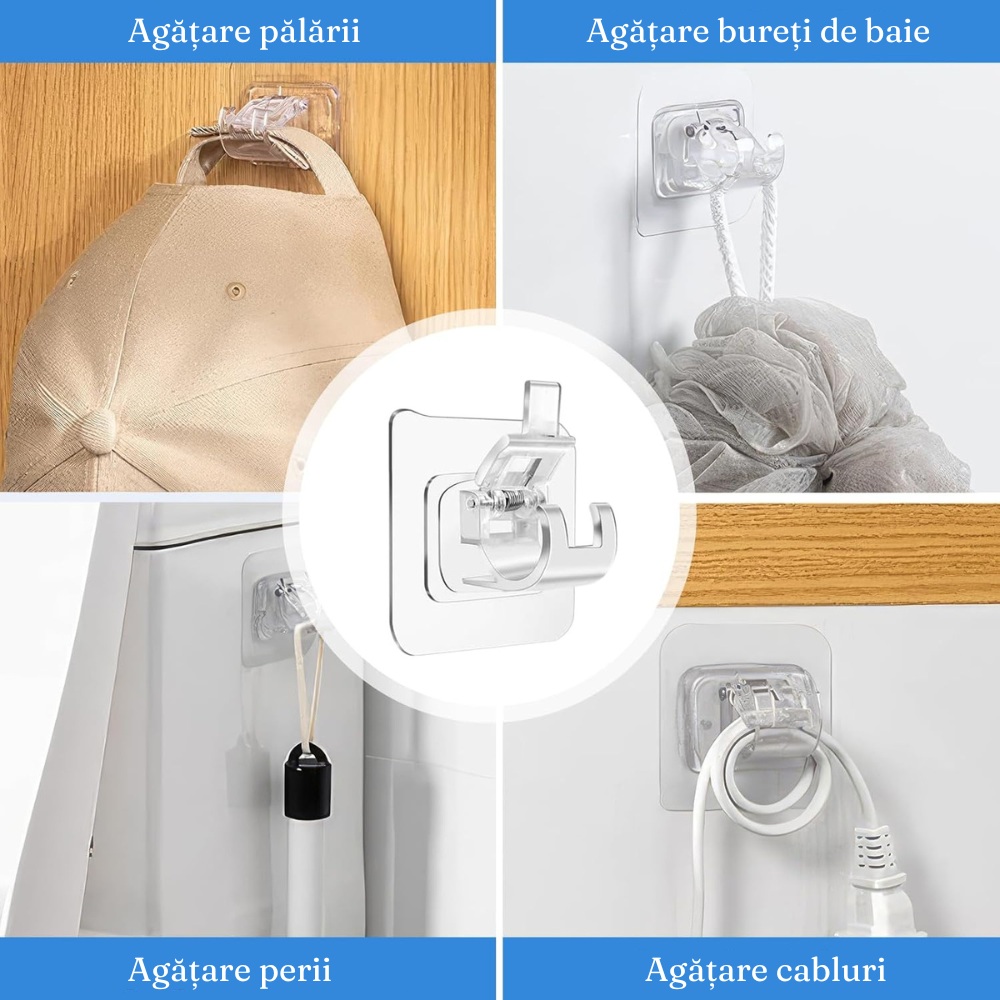Set 2 Carlige Adezive, Rezistente la Apa, Transparente, Max 5kg., 6cm